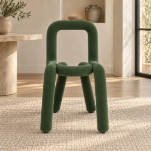 Green Padded Tube Dining Chair in olive — front view