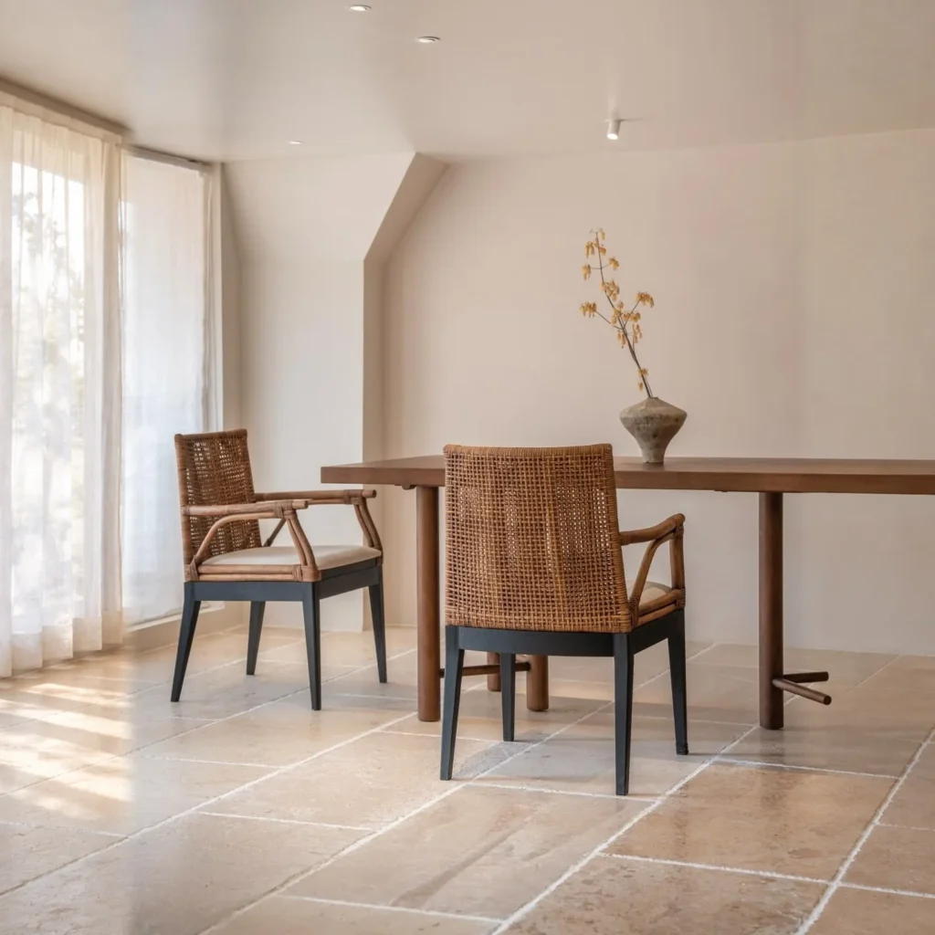 Muyan Rattan and Solid Wood Dining Chair in clay — front view