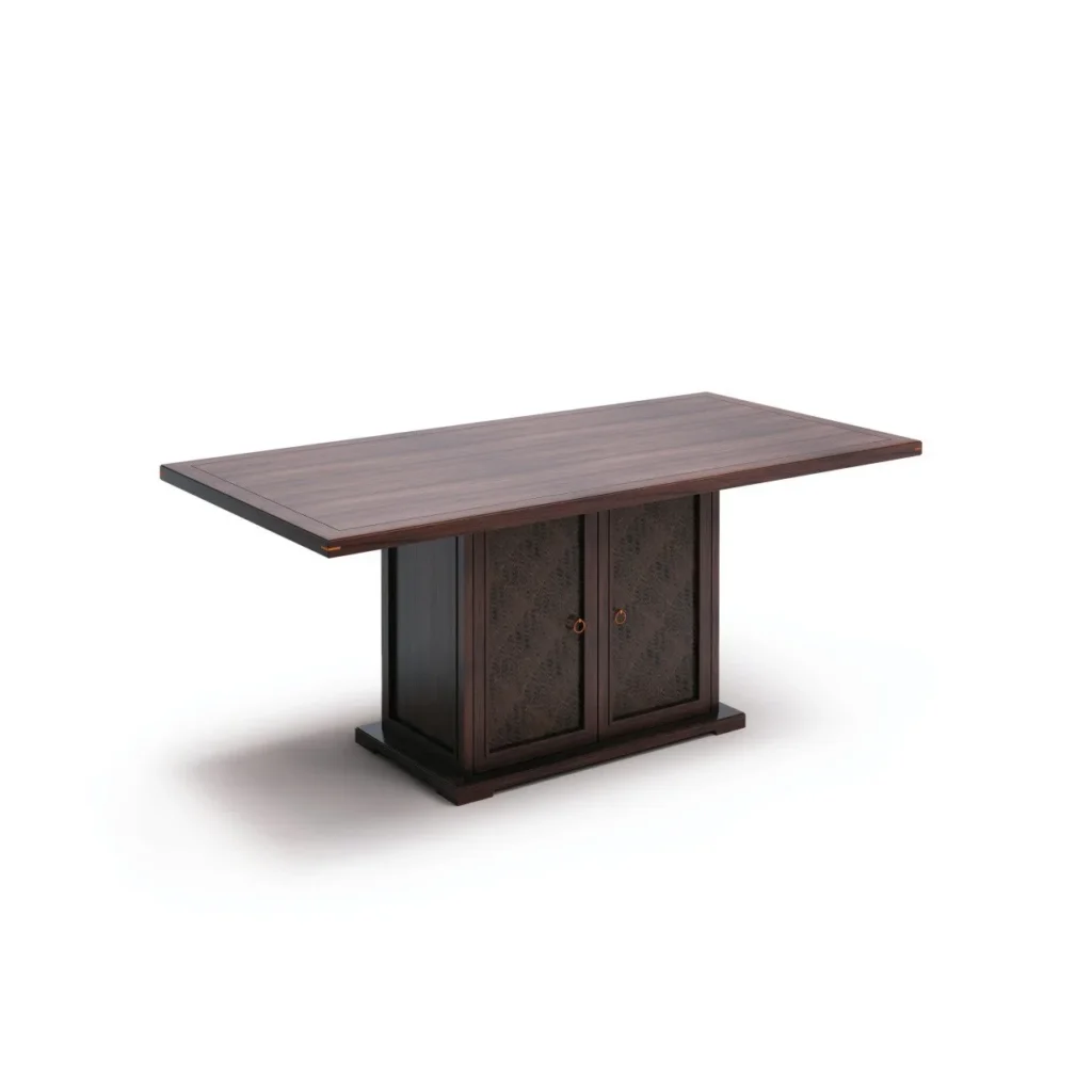 Dark Wood Dining Table on Two-Door Pedestal in walnut — front view