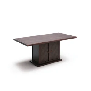 Dark Wood Dining Table on Two-Door Pedestal in walnut — front view