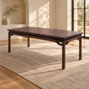 Walnut Dining Table with Slim Legs and Corner Brackets in walnut — in a room setting