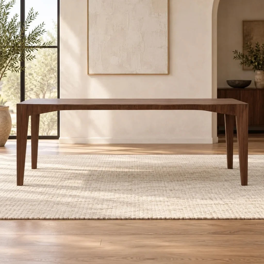 Walnut Veneer Dining Table with Tapered Legs in walnut — front view