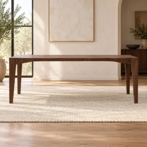 Walnut Veneer Dining Table with Tapered Legs in walnut — front view