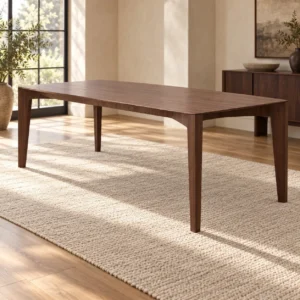 Walnut Veneer Dining Table with Tapered Legs in walnut — in a room setting