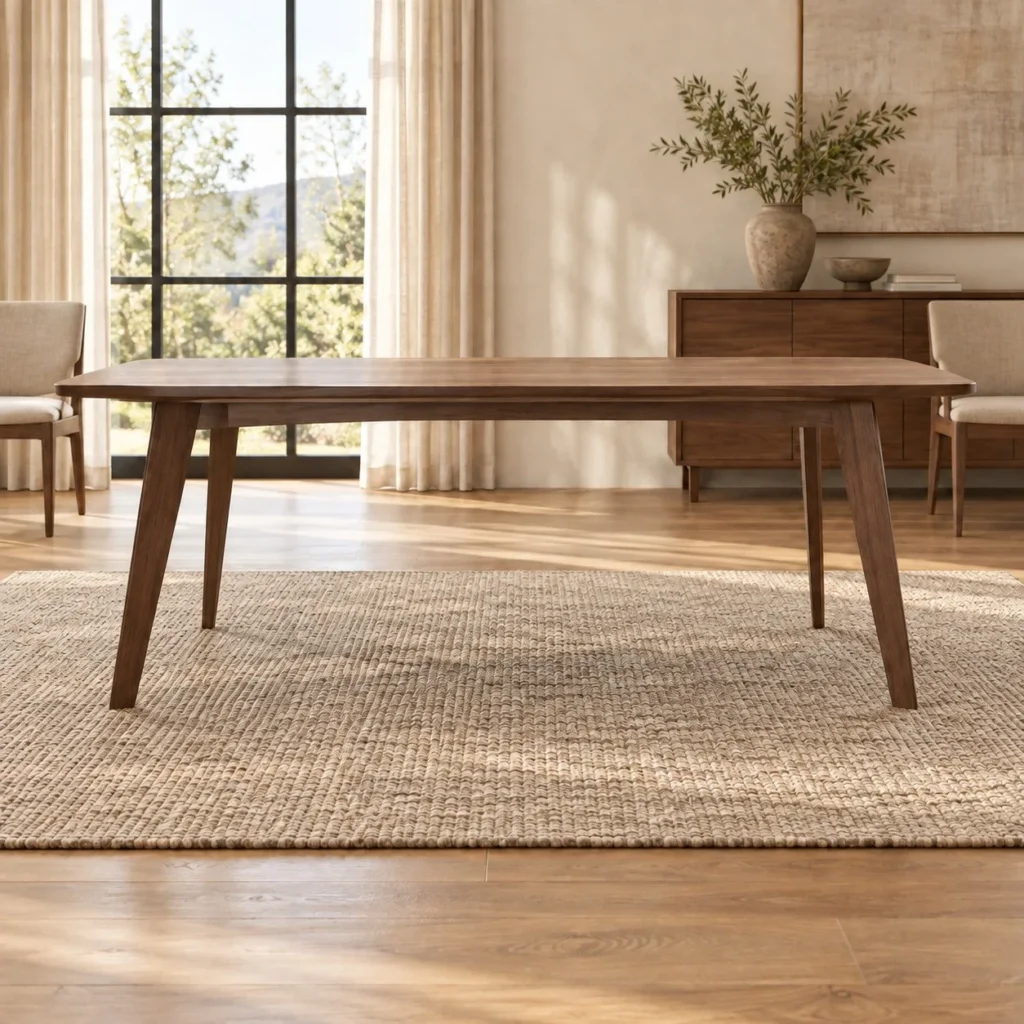 Walnut-Tone Dining Table with Marble Option and Tapered Legs in walnut — front view