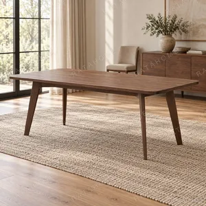 Walnut-Tone Dining Table with Marble Option and Tapered Legs in walnut — in a room setting
