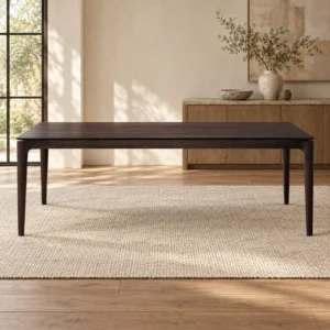 Dark Walnut Veneer Dining Table with Tapered Legs in walnut — front view