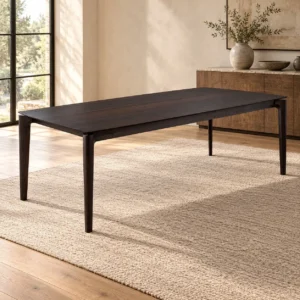 Dark Walnut Veneer Dining Table with Tapered Legs in walnut — in a room setting