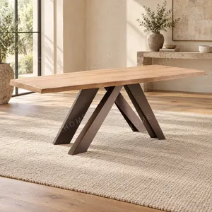 Light Oak Dining Table on Angled Black Metal Legs in natural oak — in a room setting