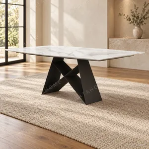 White Sintered Stone Dining Table in ivory — in a room setting