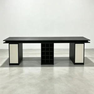 Black Dining Table with Built-In Wine Rack Base in black — front view