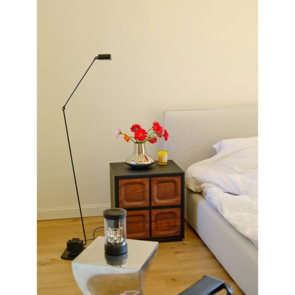 Building Block Modular Cube Nightstands in black — in a room setting