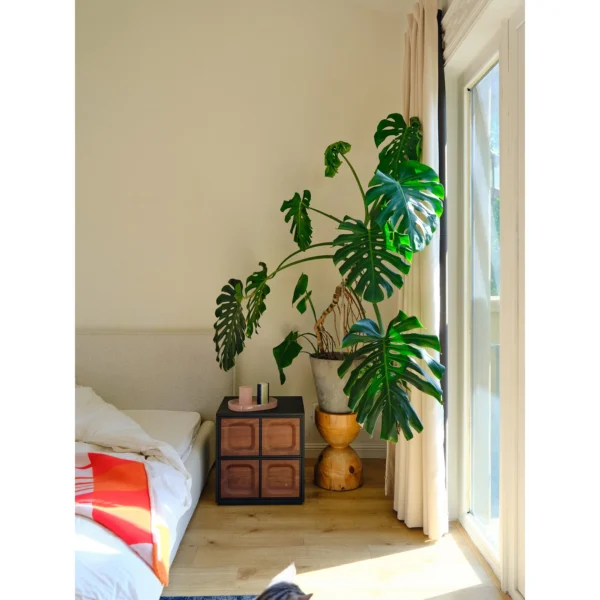 Building Block Modular Cube Nightstands in black — in a room setting