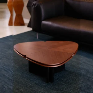 Clover Coffee Table in Vintage-Toned Wood — front view