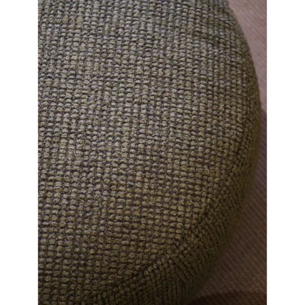 Floating Dot Round Pouf in Burgundy Textured Fabric — in a room setting