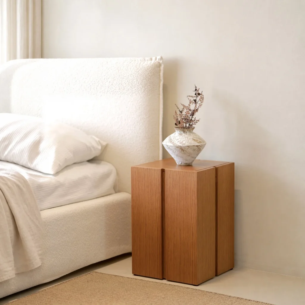Fangcun Compact Oak Storage Side Table, 32 cm in natural oak — front view