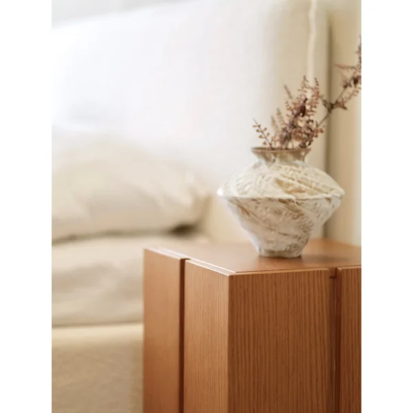 Fangcun Compact Oak Storage Side Table, 32 cm in natural oak — in a room setting
