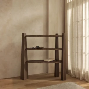 Floating Leaning Bookshelf in Walnut — front view