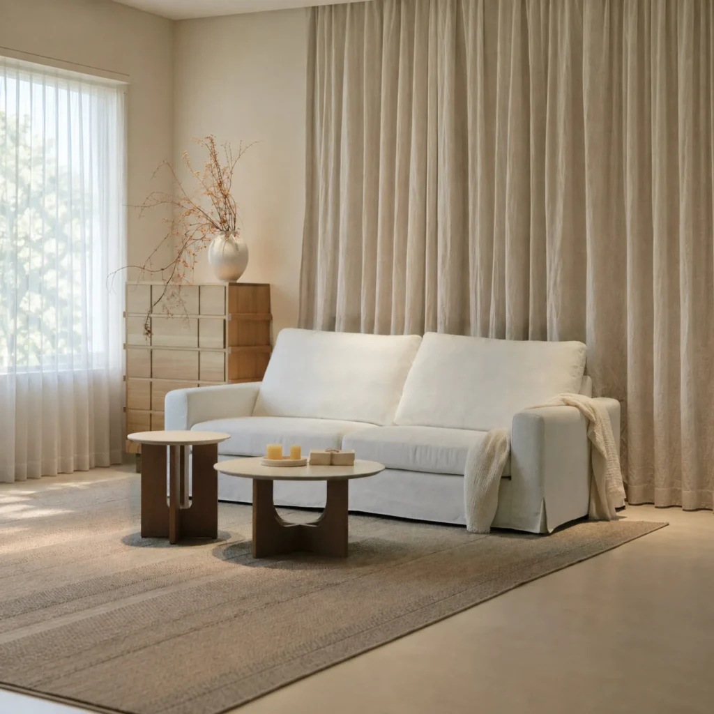 Floating Island Low-Base Sofa in ivory — front view