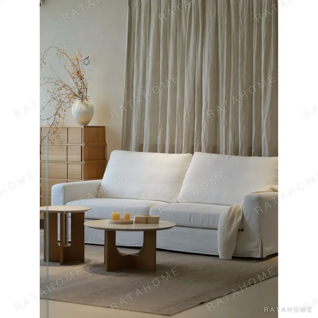 Floating Island Low-Base Sofa in ivory — in a room setting