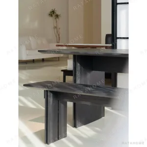 Guili Red Oak Dining Table with Bench in black — in a room setting