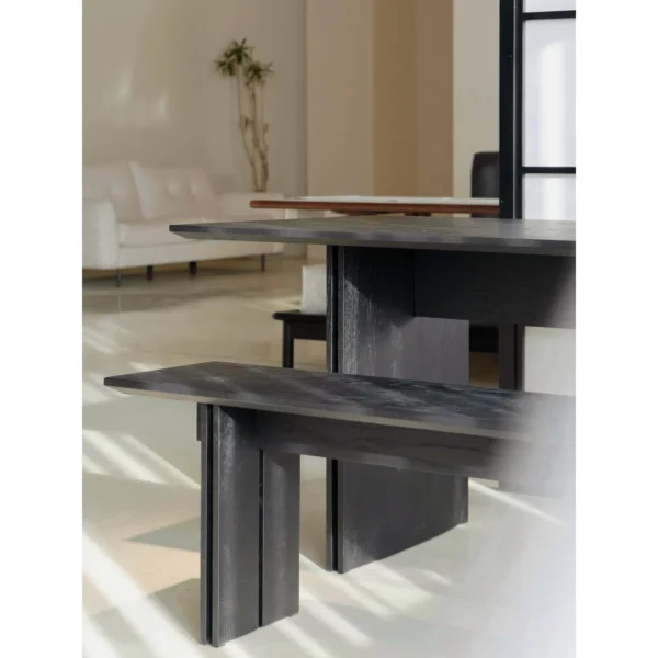 Guili Red Oak Dining Table with Bench in black — in a room setting