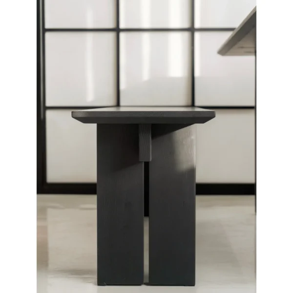 Guili Red Oak Dining Table with Bench in black — in a room setting