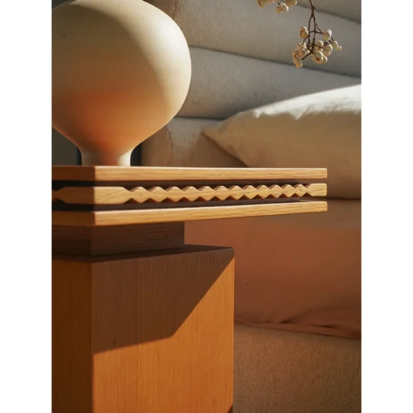 Oak Moss Block Nightstand with Slatted Top in natural oak — in a room setting
