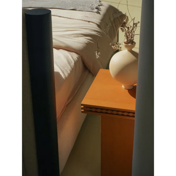 Oak Moss Block Nightstand with Slatted Top in natural oak — in a room setting