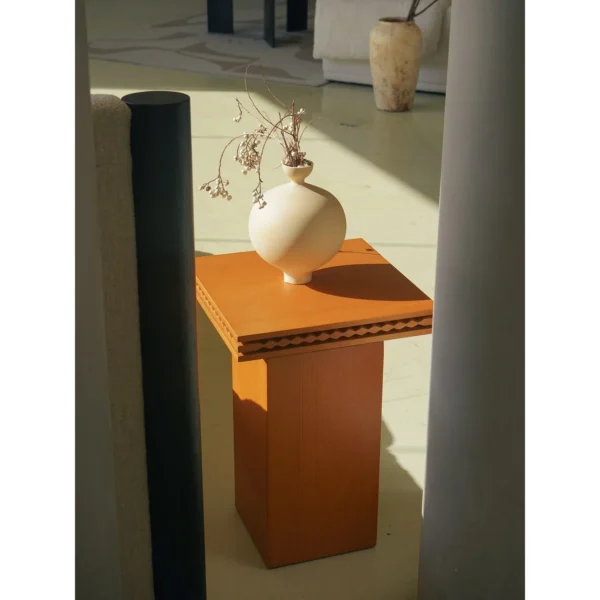 Oak Moss Block Nightstand with Slatted Top in natural oak — in a room setting