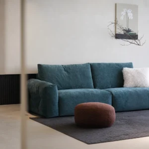 Zhiyu Peacock Blue Down-Filled Sofa in Pet-Friendly Fabric — front view