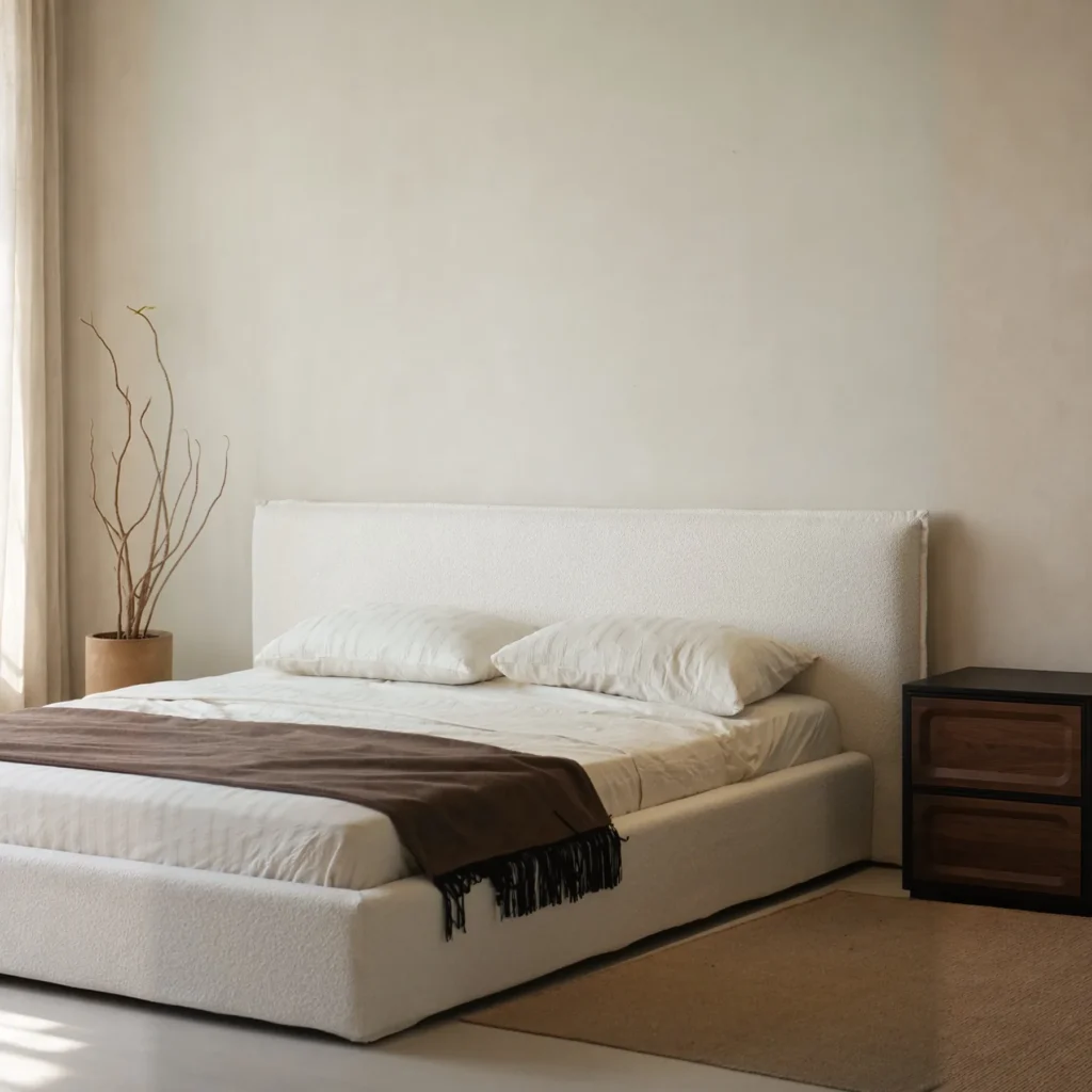 Pingchuan Bouclé Platform Bed in oatmeal — front view