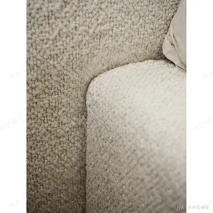 Pingchuan Bouclé Platform Bed in oatmeal — in a room setting