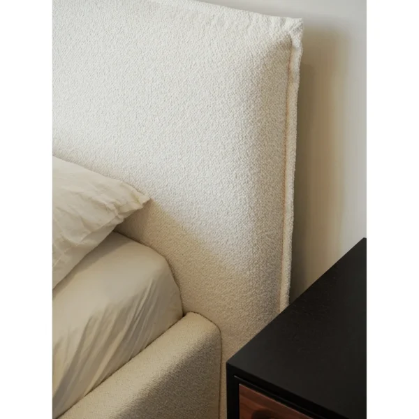 Pingchuan Bouclé Platform Bed in oatmeal — in a room setting