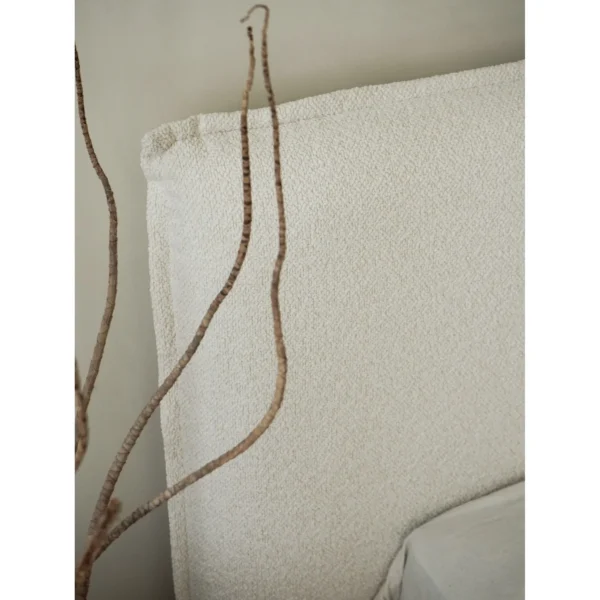 Pingchuan Bouclé Platform Bed in oatmeal — in a room setting