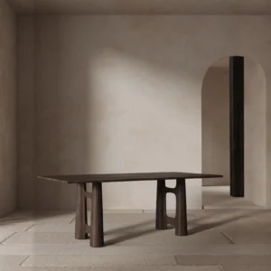 Wutong Black Walnut Dining Table with Sculpted Legs in walnut — front view