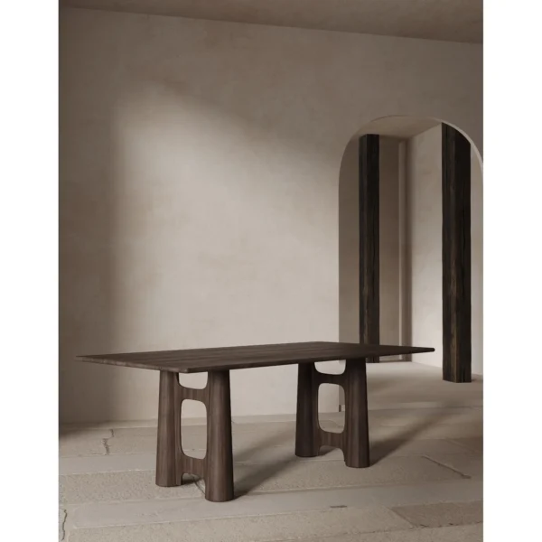Wutong Black Walnut Dining Table with Sculpted Legs in walnut — in a room setting