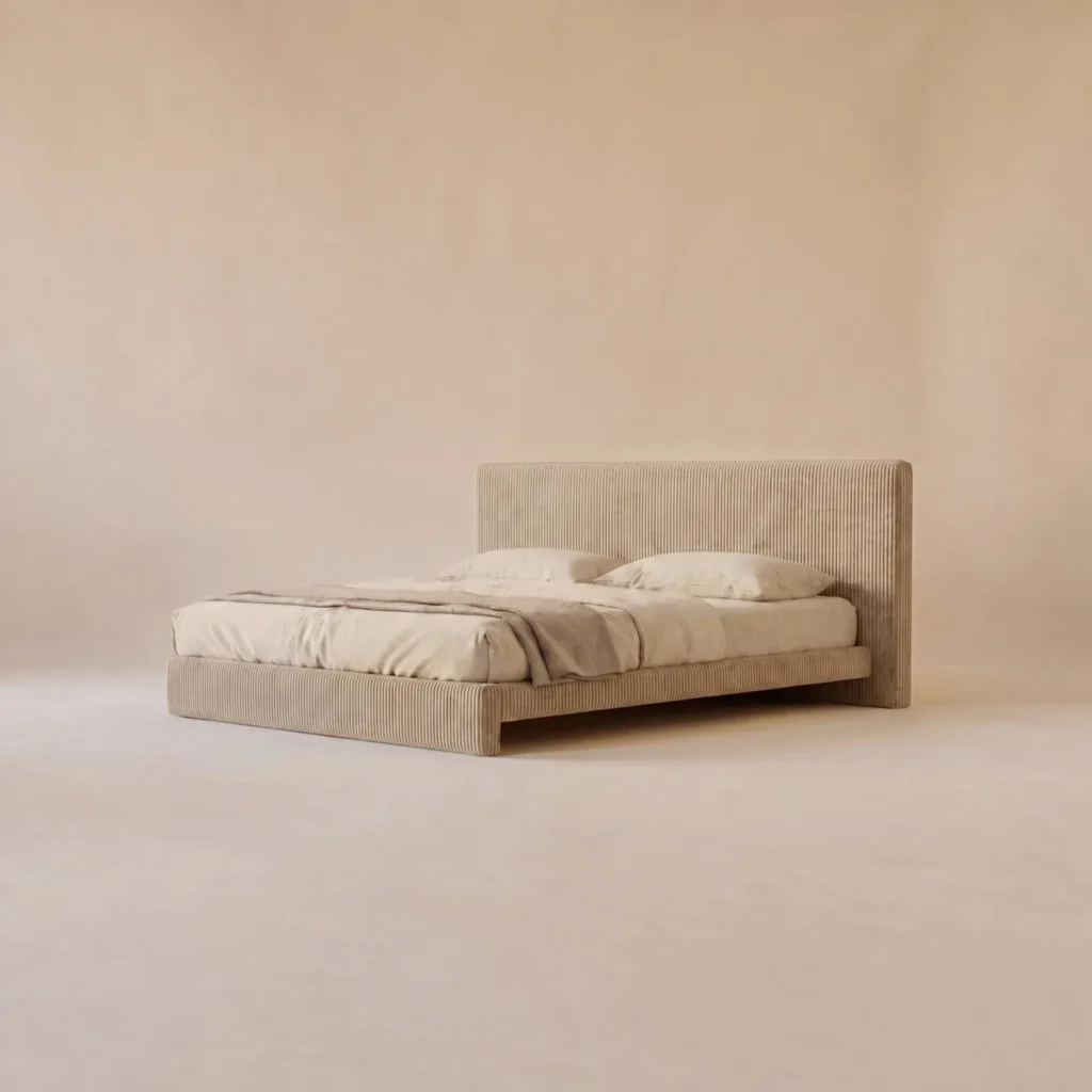 Zhiying Linen-Look Platform Bed in sand — front view