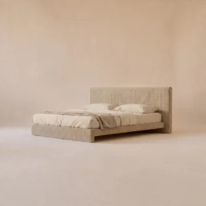 Zhiying Linen-Look Platform Bed in sand — front view