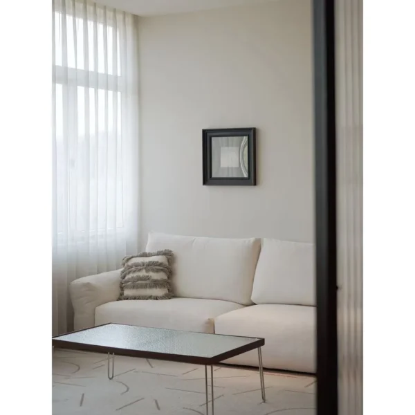 Zhiyu Woven Feather Sofa Bed in White with Curved Arms — in a room setting