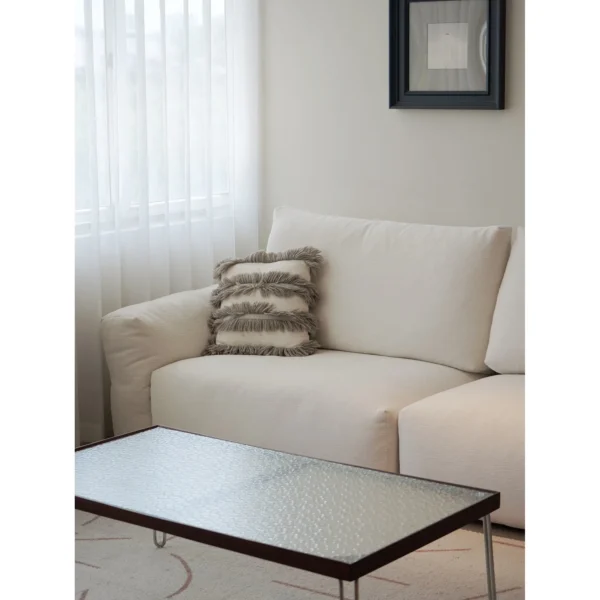 Zhiyu Woven Feather Sofa Bed in White with Curved Arms — in a room setting