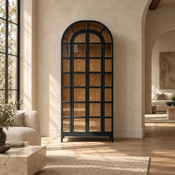 Dome Arch Display Cabinet in black — in a room setting