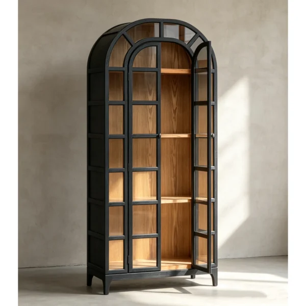 Dome Arch Display Cabinet in black — in a room setting