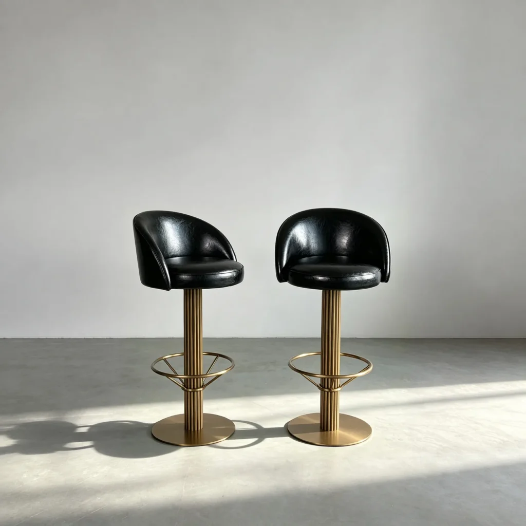 Dorland Black Leather Swivel Bar Stool with Brass Column in black — front view