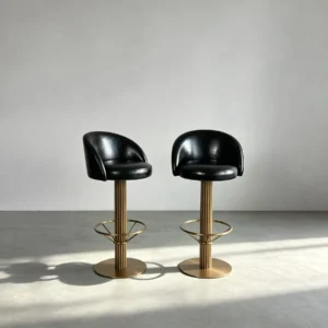 Dorland Black Leather Swivel Bar Stool with Brass Column in black — front view