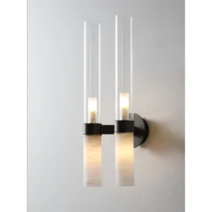 Double Crystal Tube Wall Light with Alabaster-Look Ends in silver — in a room setting