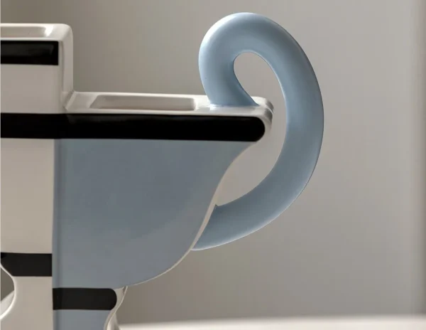 Postmodern Two-Tone Geometric Vase with Twin Loop Ears in ivory — in a room setting