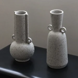 Speckled Grey Twin-Ear Ceramic Bud Vases in slate — front view