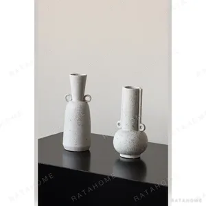 Speckled Grey Twin-Ear Ceramic Bud Vases in slate — in a room setting
