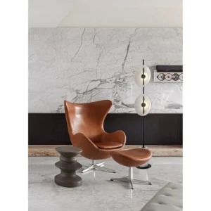 Double Stone-Pattern Disc Floor Lamp on Marble Base in black — in a room setting